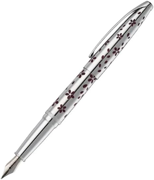 Cross ATX Cherry Blossom Polished Chrome with Polished Chrome Trim Fountain Pen - Medium Nib