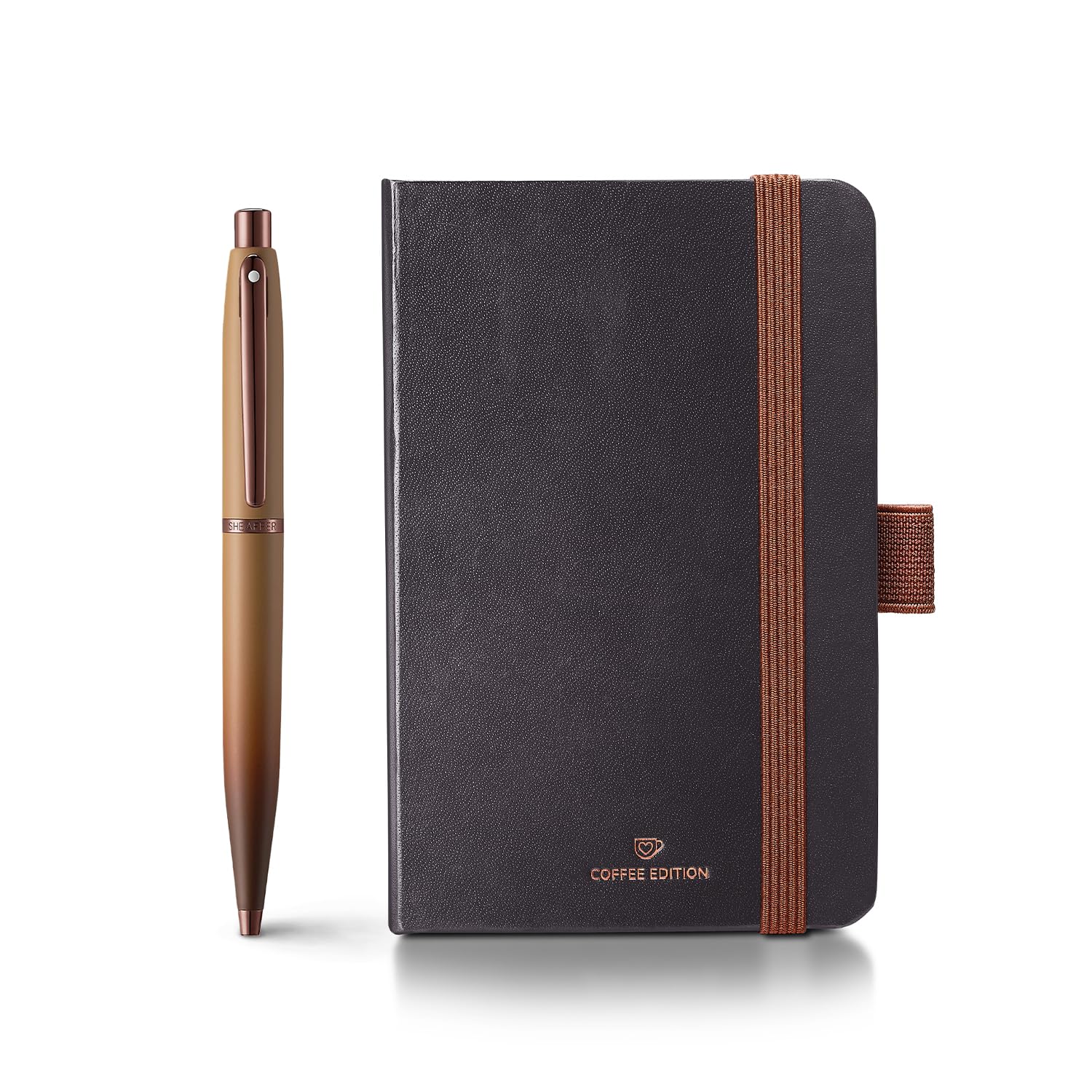 Sheaffer VFM Gift Set 9428 Coffee Edition Ballpoint Pen with Regal Brown PVD Trims and Small Notebook - Matt Brown