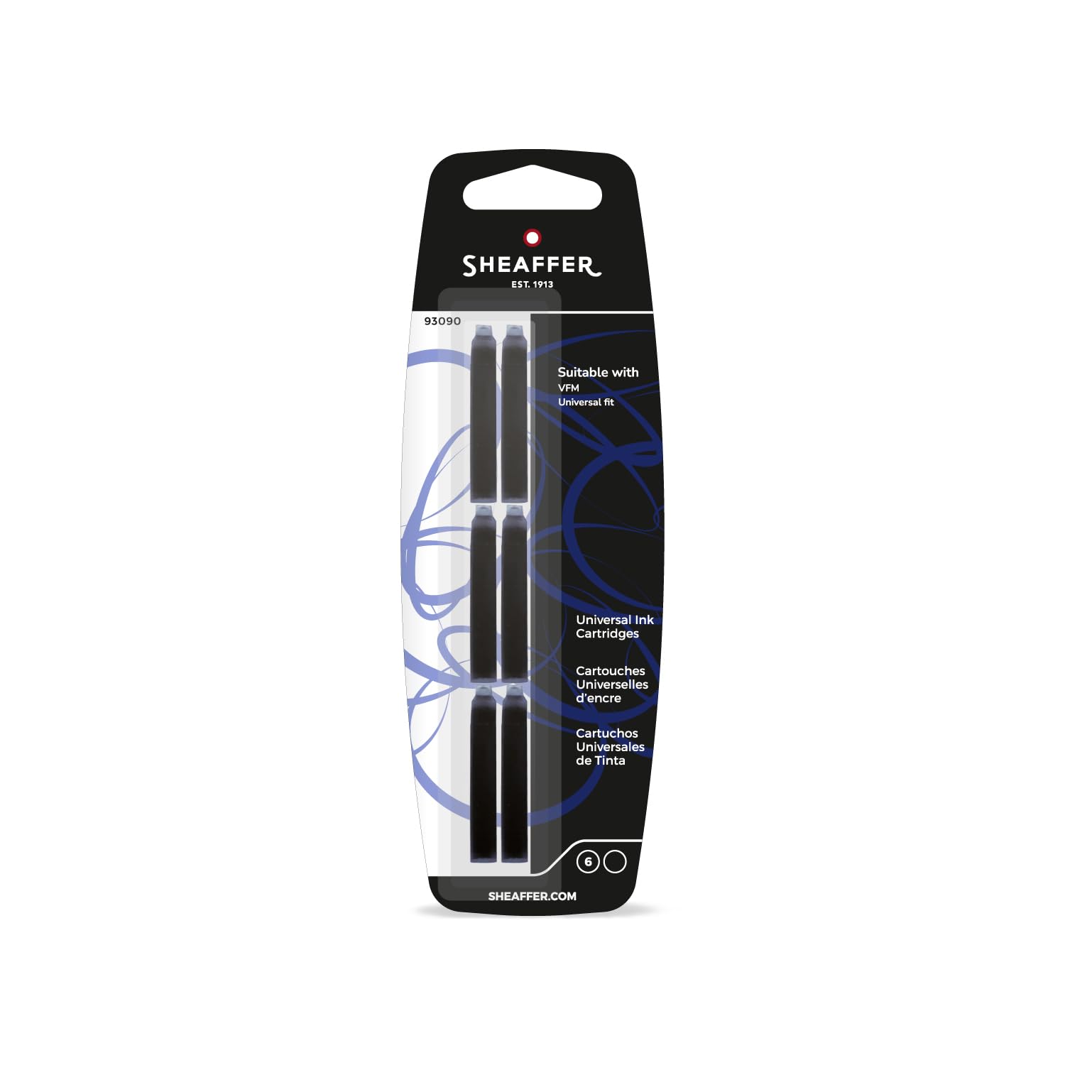 Sheaffer 93090 VFM Euro Fit Cartridges - Black (Pack of 6