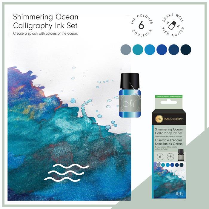 Manuscript Shimmer Ink (7ml) Pack of 6 - Ocean