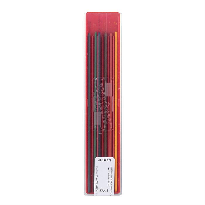 Koh I Noor technical coloured leads 2.0mm x 120mm 4301 assorted colours - pack of 6 leads