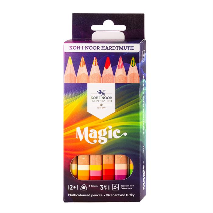 Koh I Noor set of jumbo triangular coloured MAGIC pencils 3404N - 100% FSC - pack of 13 (12+1) pencils (New Packaging)
