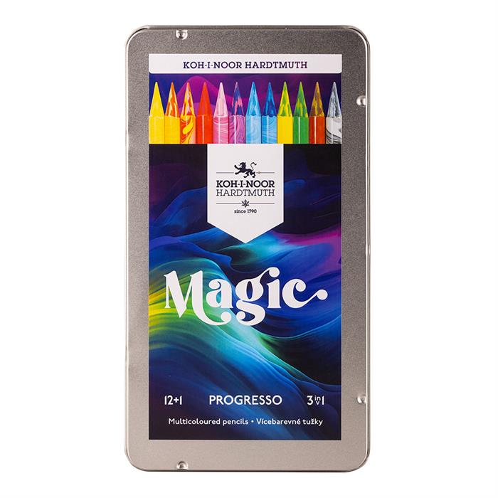 Koh I Noor set of PROGRESSO woodless coloured MAGIC pencils 8772 - tin of 13 (12+1) pencils