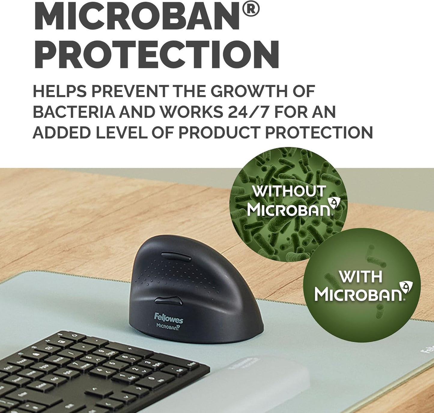 Fellowes Breyta Plus Ergonomic Vertical Mouse Medium Right Handed - Bluetooth wireless technology, wireless dongle or wired, recycled content, Microban anti-microbial protection, rechargeable battery