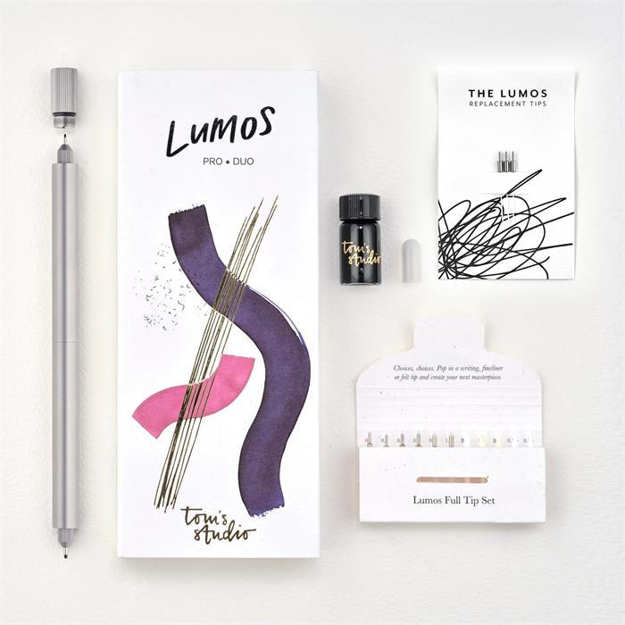 Tom's Studio Lumos Refillable Fineliner & Brush Pen - Duo Tip - Titanium