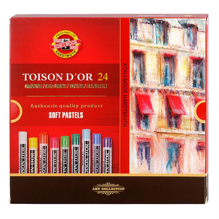 Koh I Noor set of TOISON D'OR artists' soft pastels round 10mm diameter x 75mm 8514 - assorted colours - pack of 24 pastels