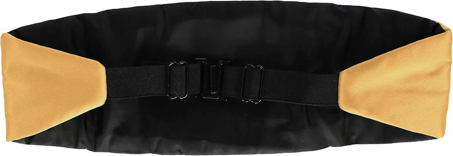 Gioberti Men's Adjustable Satin And Paisley Cummerbund Set With Formal Bow Tie and Pocket Square - gold - One size