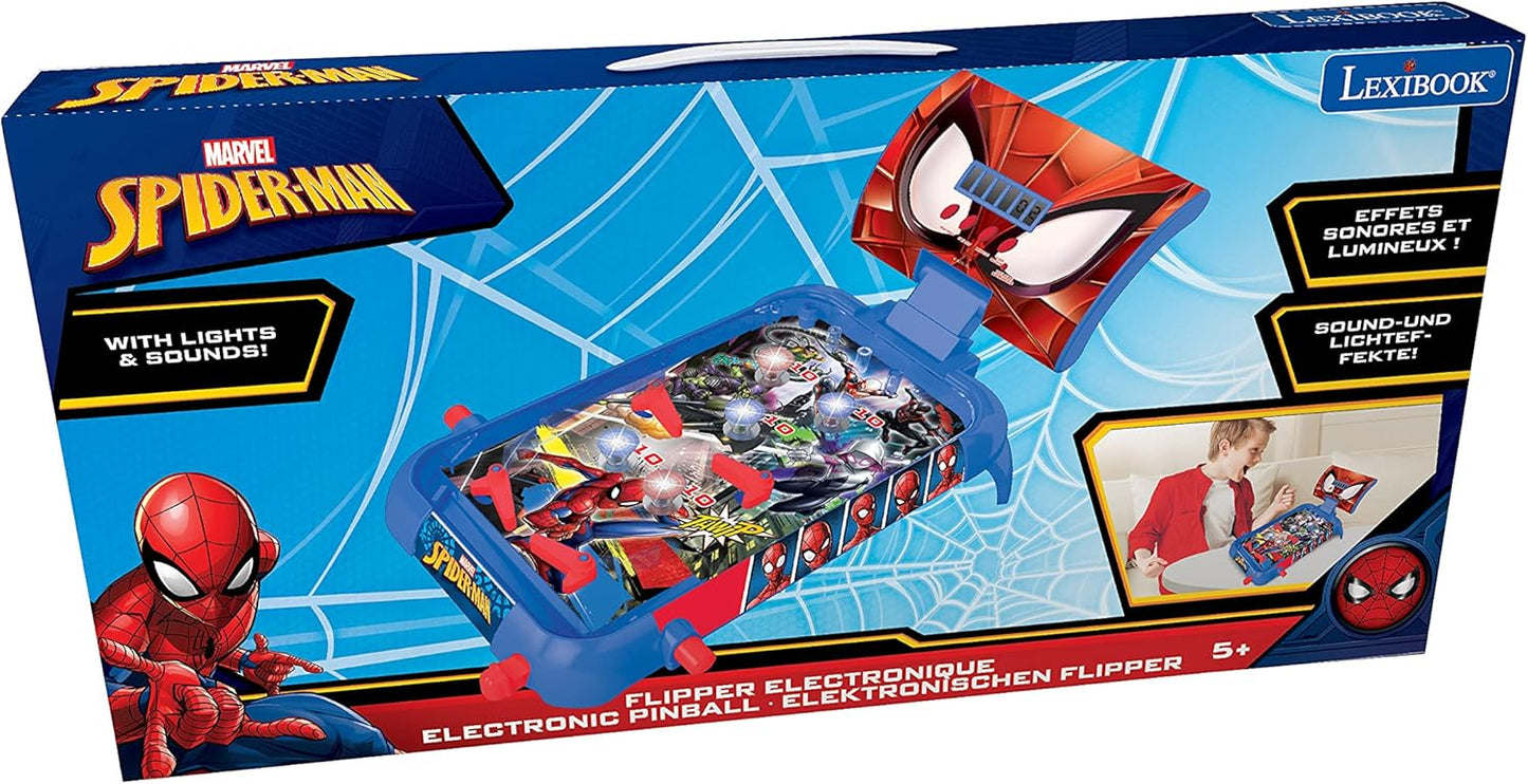 Lexibook JG610SP Marvel Spider-Man elektronisches Flipperspiel, Action-und Reflexspiel für Kinder und Familien, LCD-Bildschirm, Licht-und Soundeffekte, blau/rot