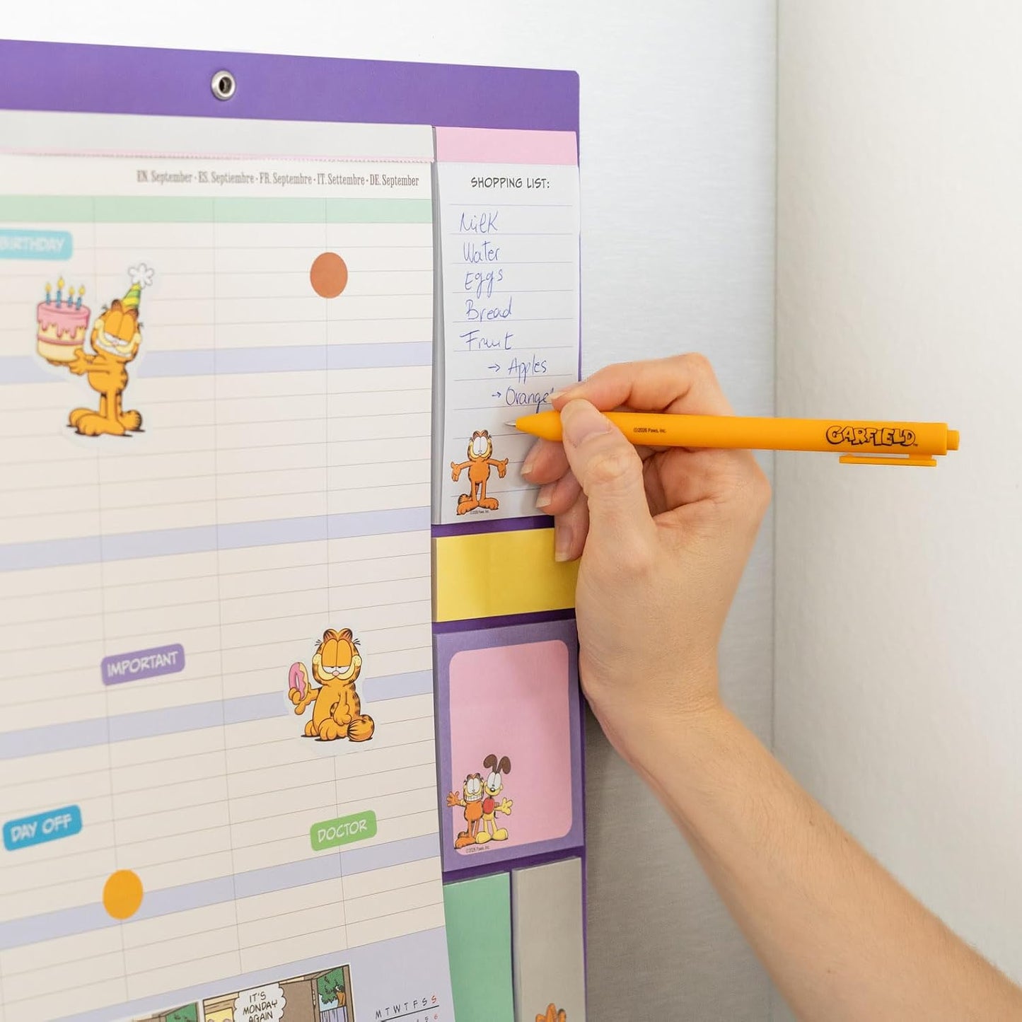 Grupo Erik Calendario Famiglia 2027 Garfield - Calendario Magnetico Frigo con Penna, Sticky Notes, Shopping List e Stickers | Planner Mensile con Spazi per Note, Set 2026 a Dic 2027 (30 x 35 cm