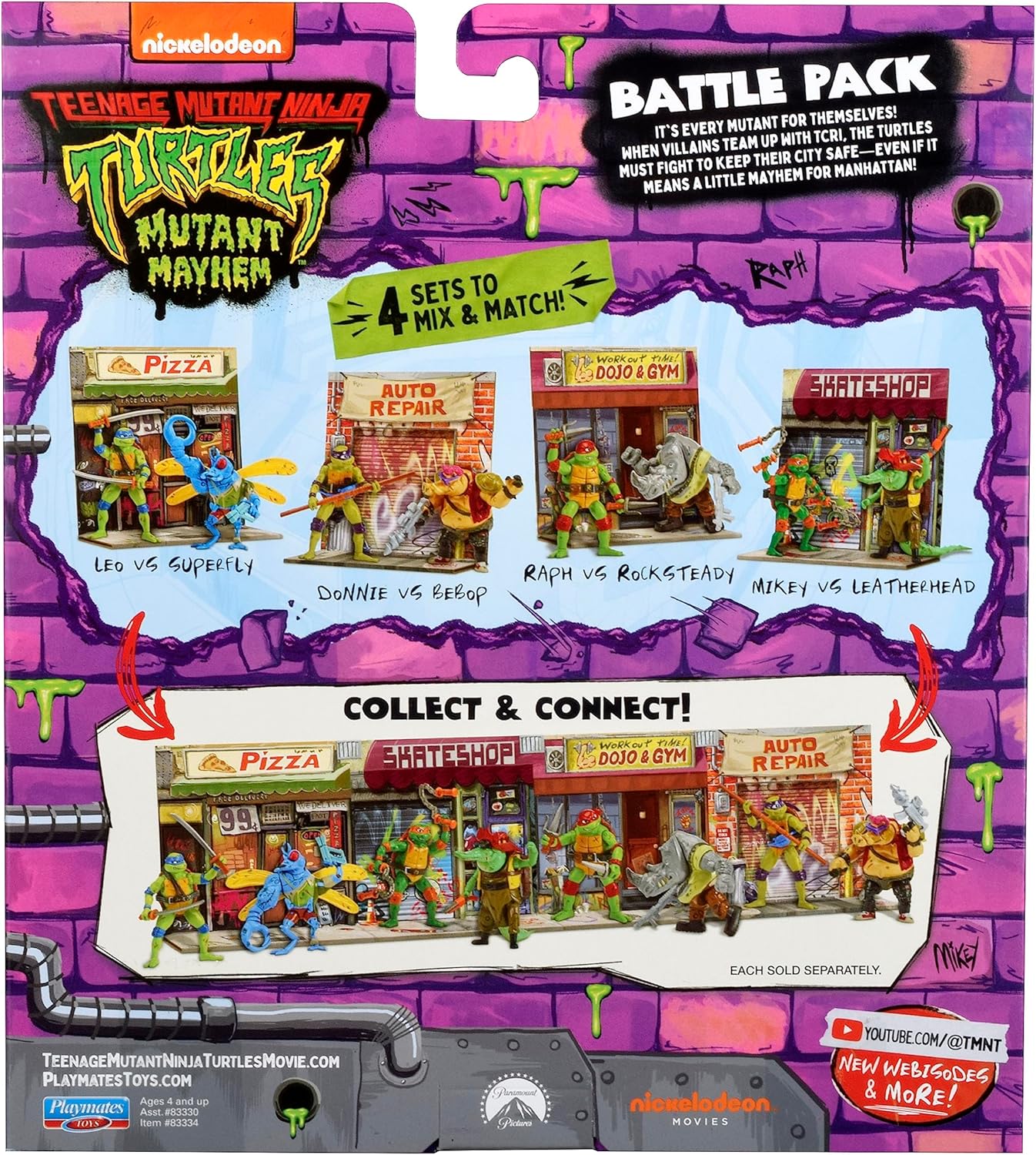 Teenage Mutant Ninja Turtles Mutant Mayhem Mutation Station Raphael vs Rocksteady Action Figure Battle Pack, confezione da 2