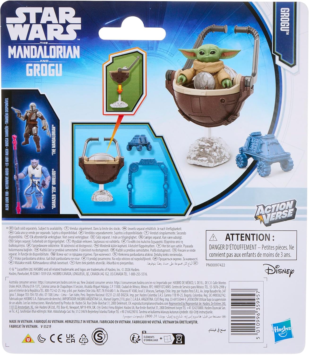 Star Wars ActionVerse Grogu, actiefiguur van 3,3 cm (schaal van 11 cm) en accessoires, herbruikbaar accessoire-opbergrek, speelgoed voor jongens en meisjes van 4+