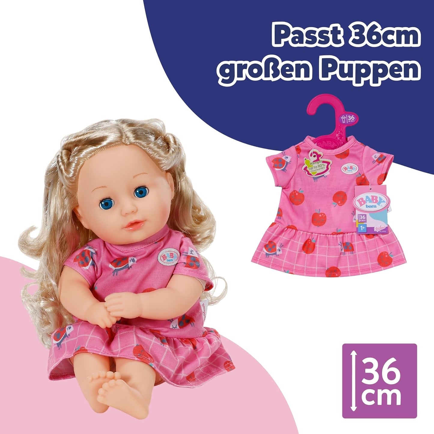 BABY born Roze jurkje – Poppenjurk met appels & lieveheersbeestjes – Poppenkleding – Accessoire voor poppen van 36 cm