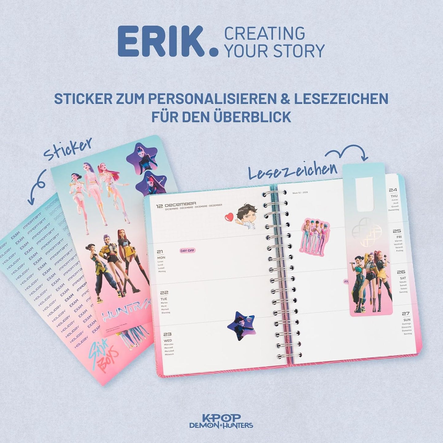 Grupo Erik Hausaufgabenheft 2026 2027 Kpop Demon Hunters Kalender Schulplaner A5 - Schulkalender Schülerkalender Wochenansicht Terminplaner 2026 2027 A5 K-Pop Kwaii Sachen Merch Geschenke Einschulung
