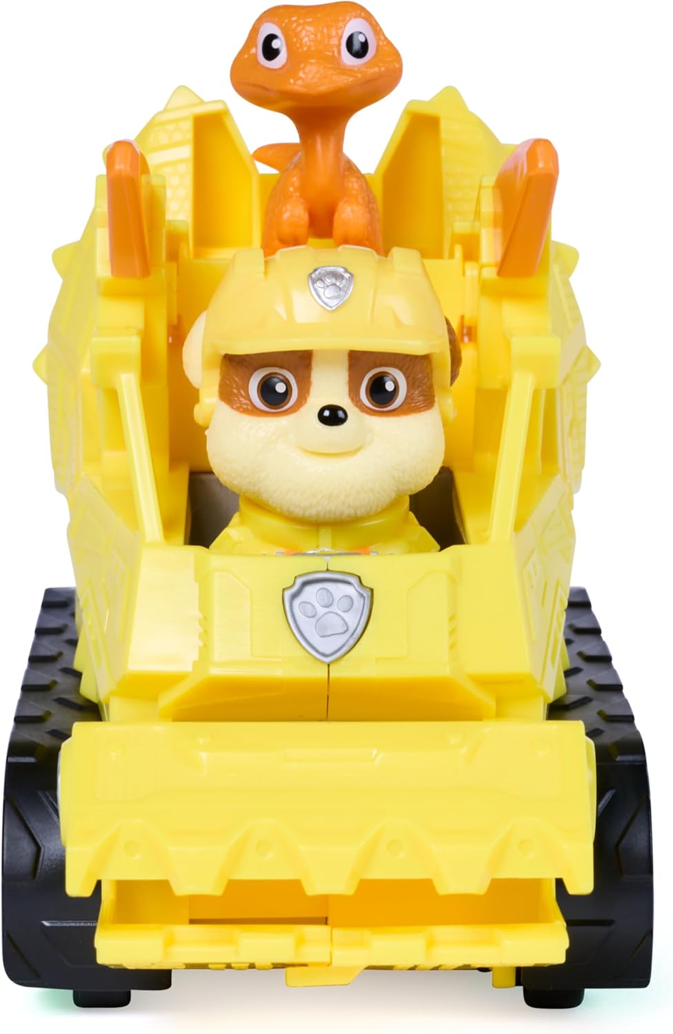 PAW PATROL Der Dino Film Rubbles Dino-Rettungs-Bulldozer, ab 3 Jahren | 18 cm Rettungs-Bulldozer | Mit Rubble & Dino-Figur | Mit beweglicher Greifschaufel