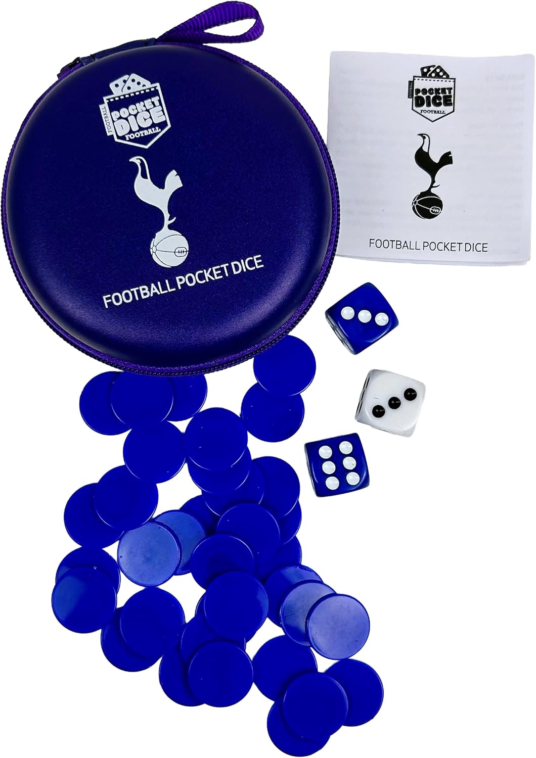 Official Tottenham Hotspur Football Pocket Dice Game | Licensed Travel Dice Game for 2 Players | Fast-Paced Football Strategy Game with Tokens, Cards & Goal Scoring Action | Portable Family Game