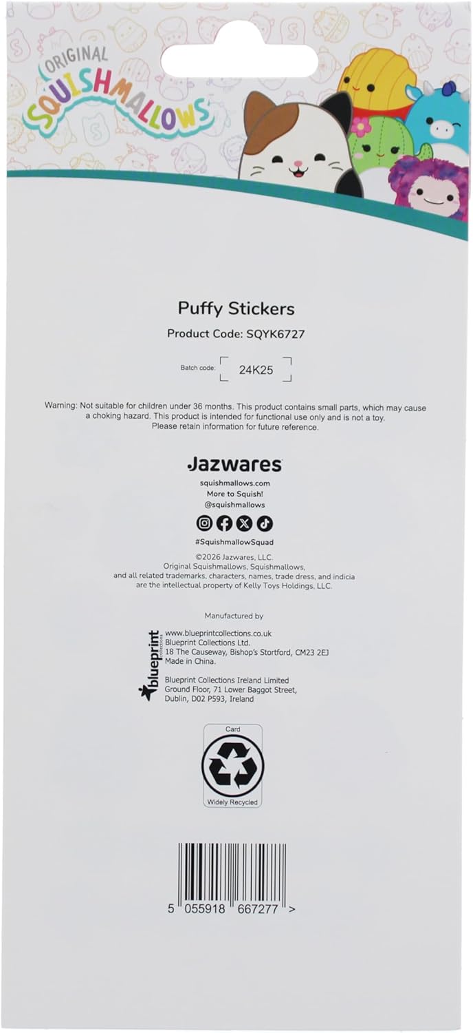 Squishmallows Puffy Stickers | 25 Cute Kawaii Stickers for Kids | Official Squishmallows Sticker Sheet for Crafts, Scrapbooks & School Supplies