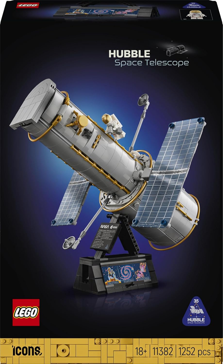 LEGO Icons Ruimtetelescoop Hubble - Telescoop Ruimte Bouwpakket voor Volwassenen - Replica met Verstelbare Zonnepanelen en Instrumentenruimte - Cadeau voor Mannen en Vrouwen - 11382