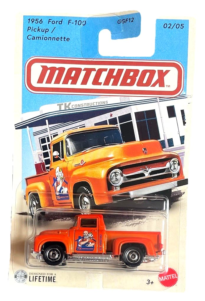 Matchbox - 1956 Ford F100 Pickup - 2/5 Truck Series 2026-1:64 Model Car Children's Toy Pickup USA - Vintage Car in Orange - Licensed Model - JJR46 Mattel
