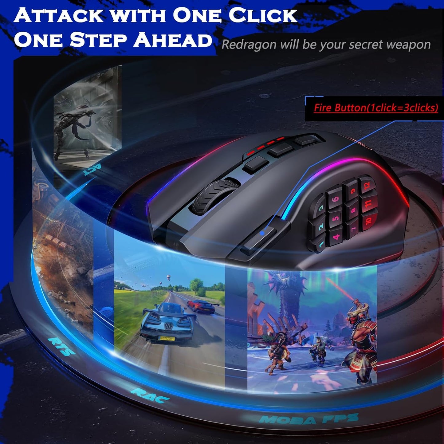 Redragon M901 Perdition MMO Wired Gaming Mouse, 19 Buttons, 12400 DPI