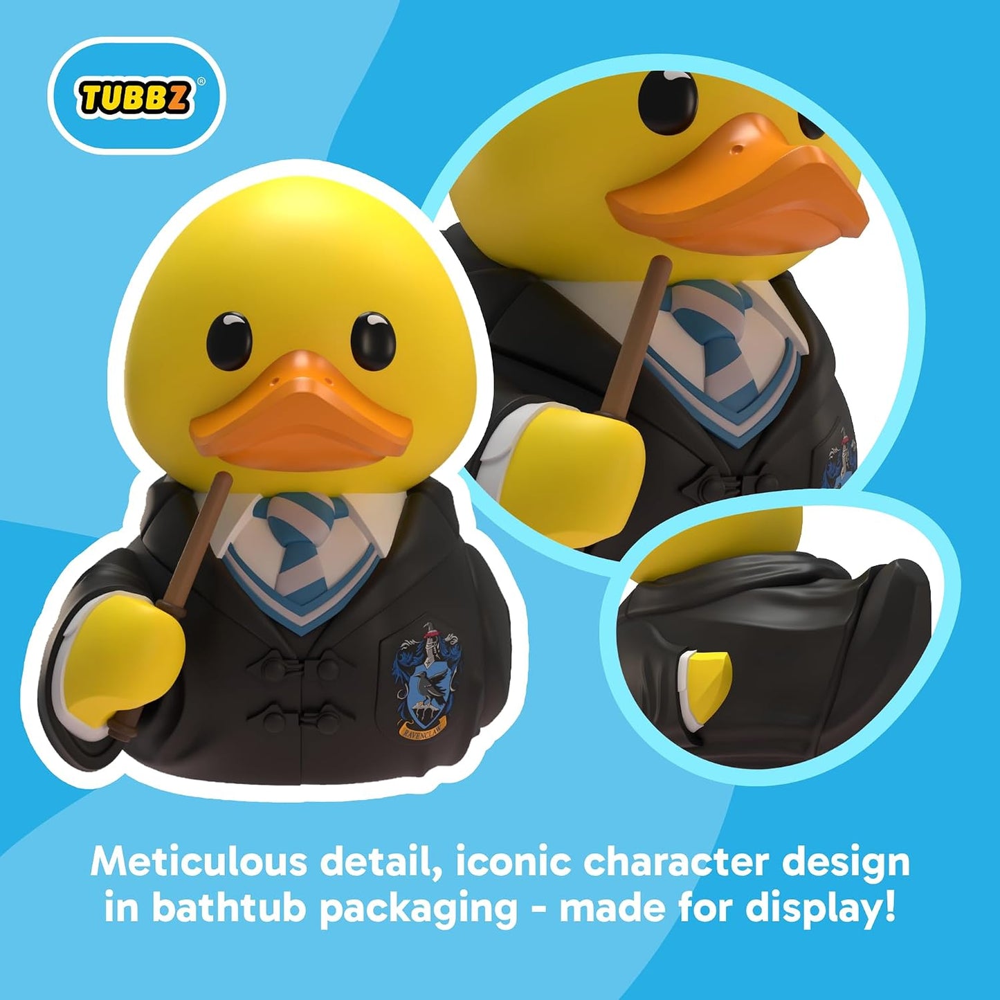 TUBBZ Harry Potter Hufflepuff Gummiente Vinyl Spielzeug Sammlerfigur 3.5cm | Offizielles Merchandise zur Harry Potter bücher, Hufflepuff Vinylfigur Ente mit Zauberstab & Badewanne.Geschenk & dekor