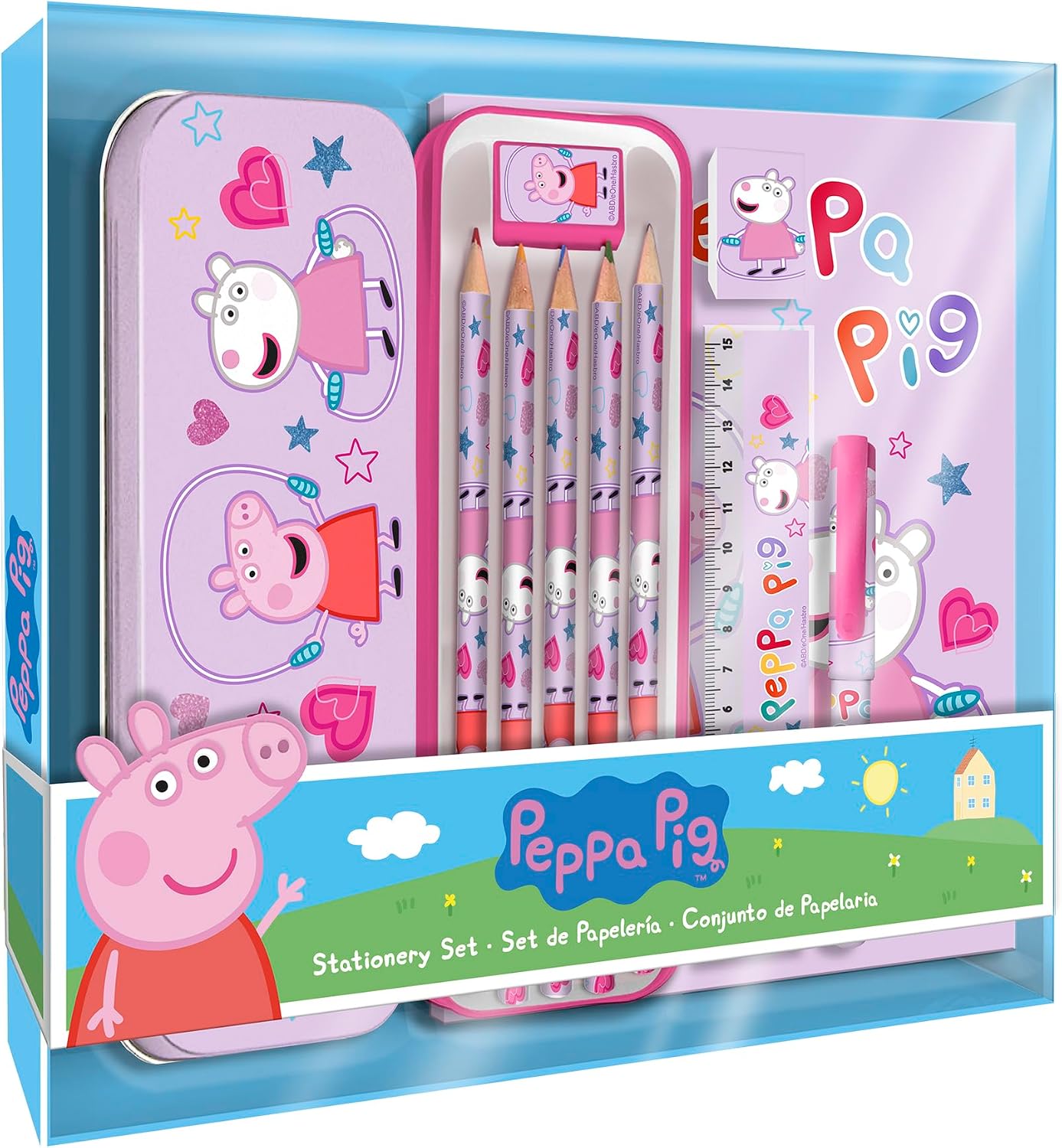 Peppa Pig Kids Colouring Multicoloured Pencil Case Stationery Gift Set School Supplies