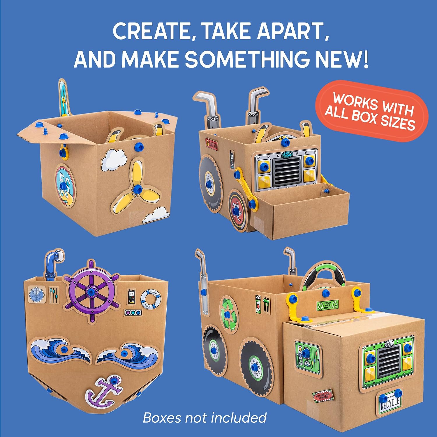 Learning Resources Boxineers Vehículos de Cartón, Kit de Construcción Stem