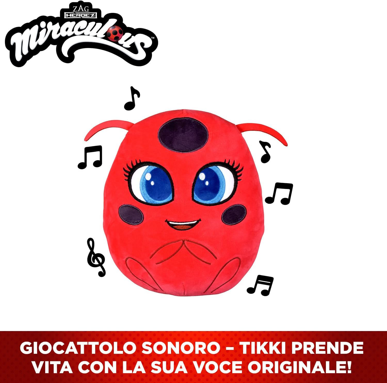 BANDAI - Miraculous - Tikki Plush Toy with Features - Official License - Talking Kwami Toy Ladybug - Ladybird Kwami Tikki Plush Toy - Toy from 4 Years - P50711