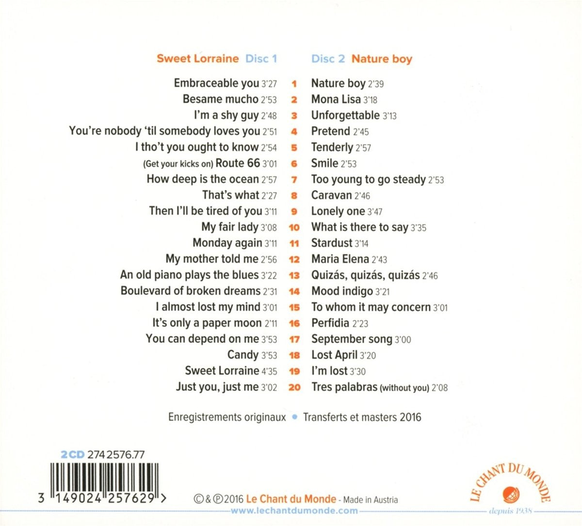 Nat King Cole - Nature Boy/Sweet Lorraine (2 CD)