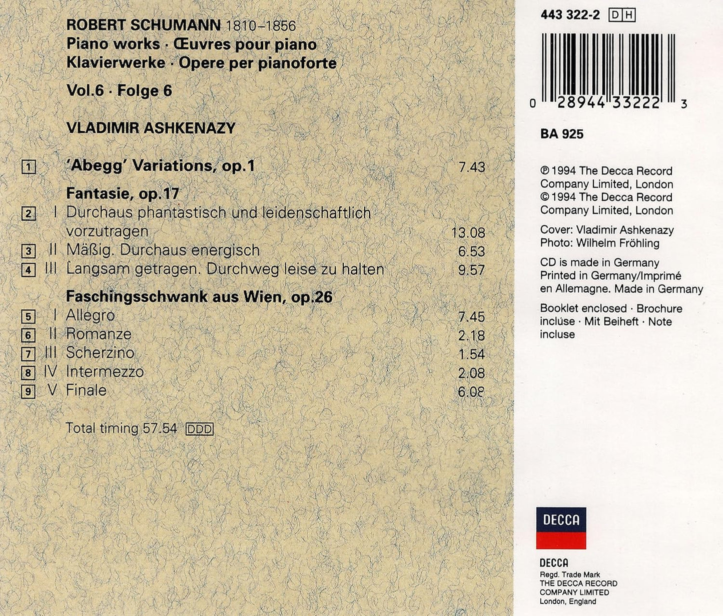Piano Works Vol. 6 - Abegg Variations Op. 1 / Fantasie Op. 17 / Op. 26
