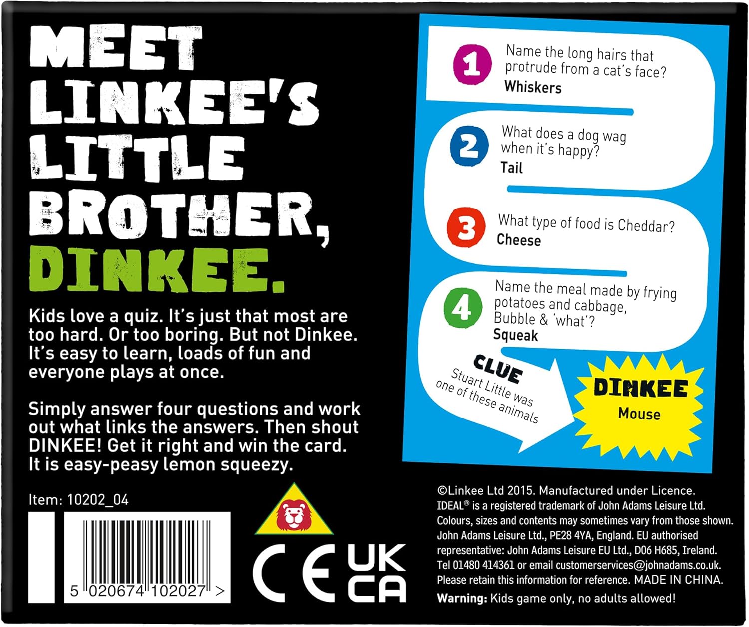 IDEAL , DINKEE LINKEE trivia game for kids: Four little questions, with one big link! , Kids Games , For 3-30 Players , Ages 8+