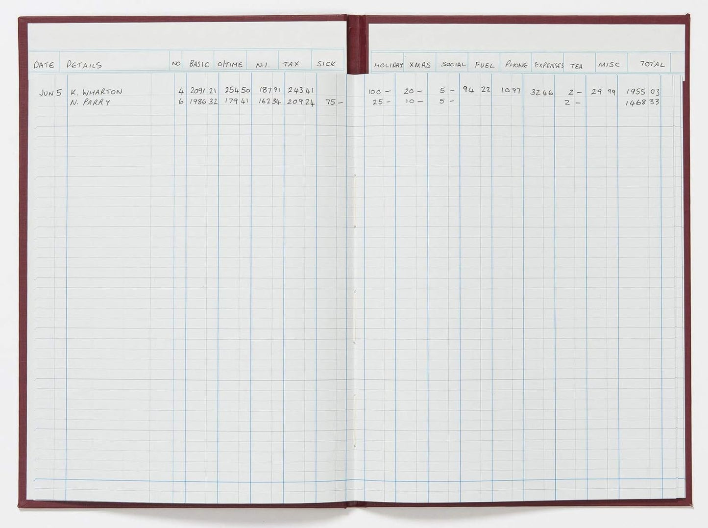 Exacompta - Ref 38/14Z - Guildhall - Headliner Case bound Hardback Account Book, 298 x 203mm, 14 Cash Column, 80 Pages, Tamper-Proof, Precision Ruled 95gsm Ledger Paper - Burgundy