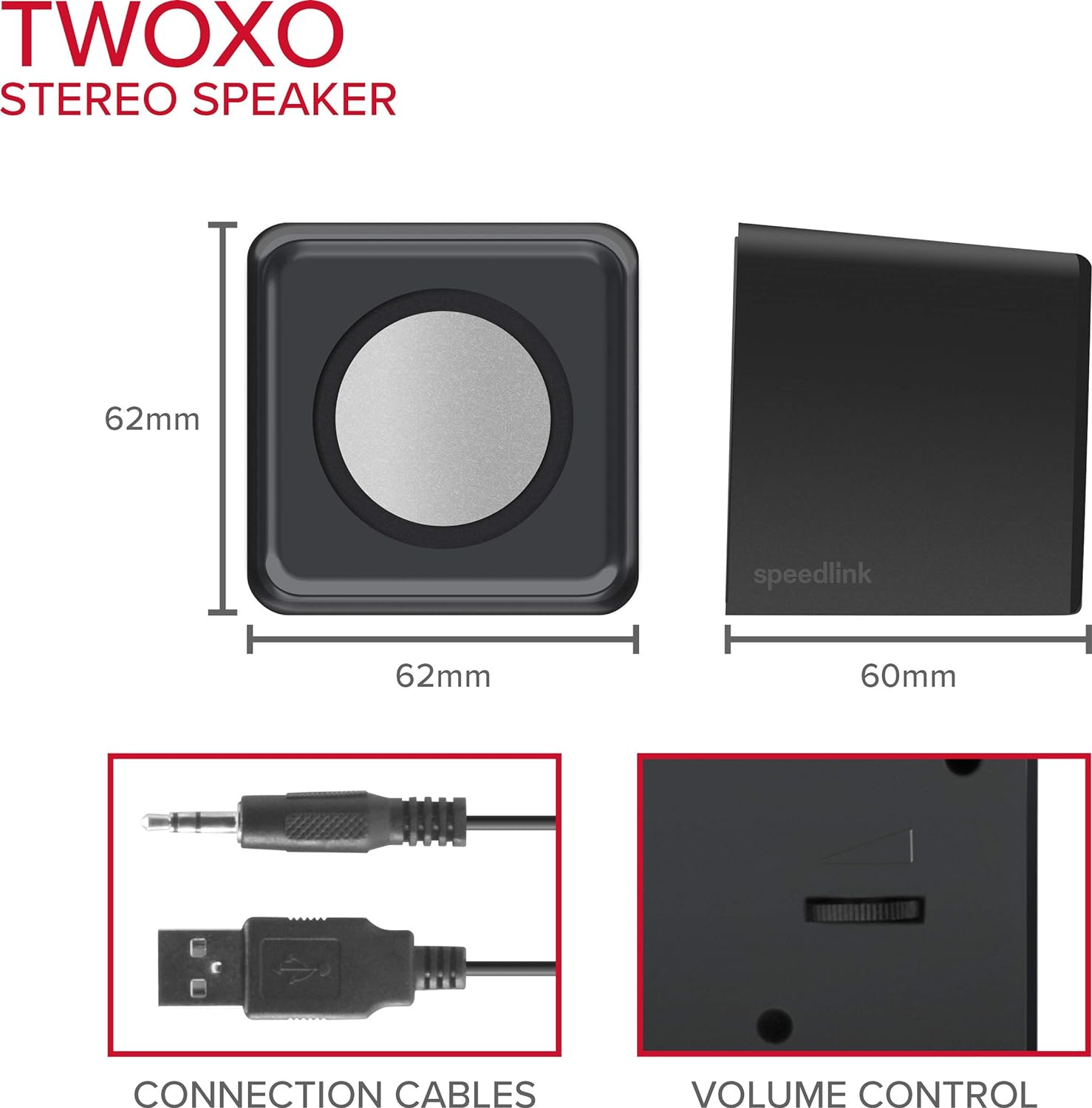 Speedlink Twoxo - Altavoces USB (5W, 62 x 60 x 62 mm) negro