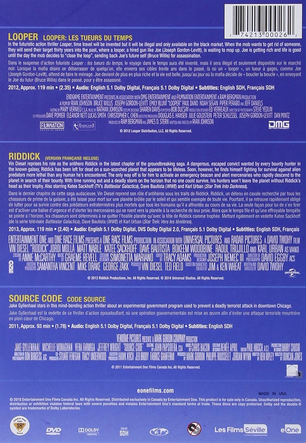 Looper / Riddick / Source Code