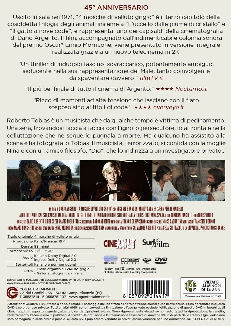 4 mosche di velluto grigio (versione restaurata) DVD Italian Import