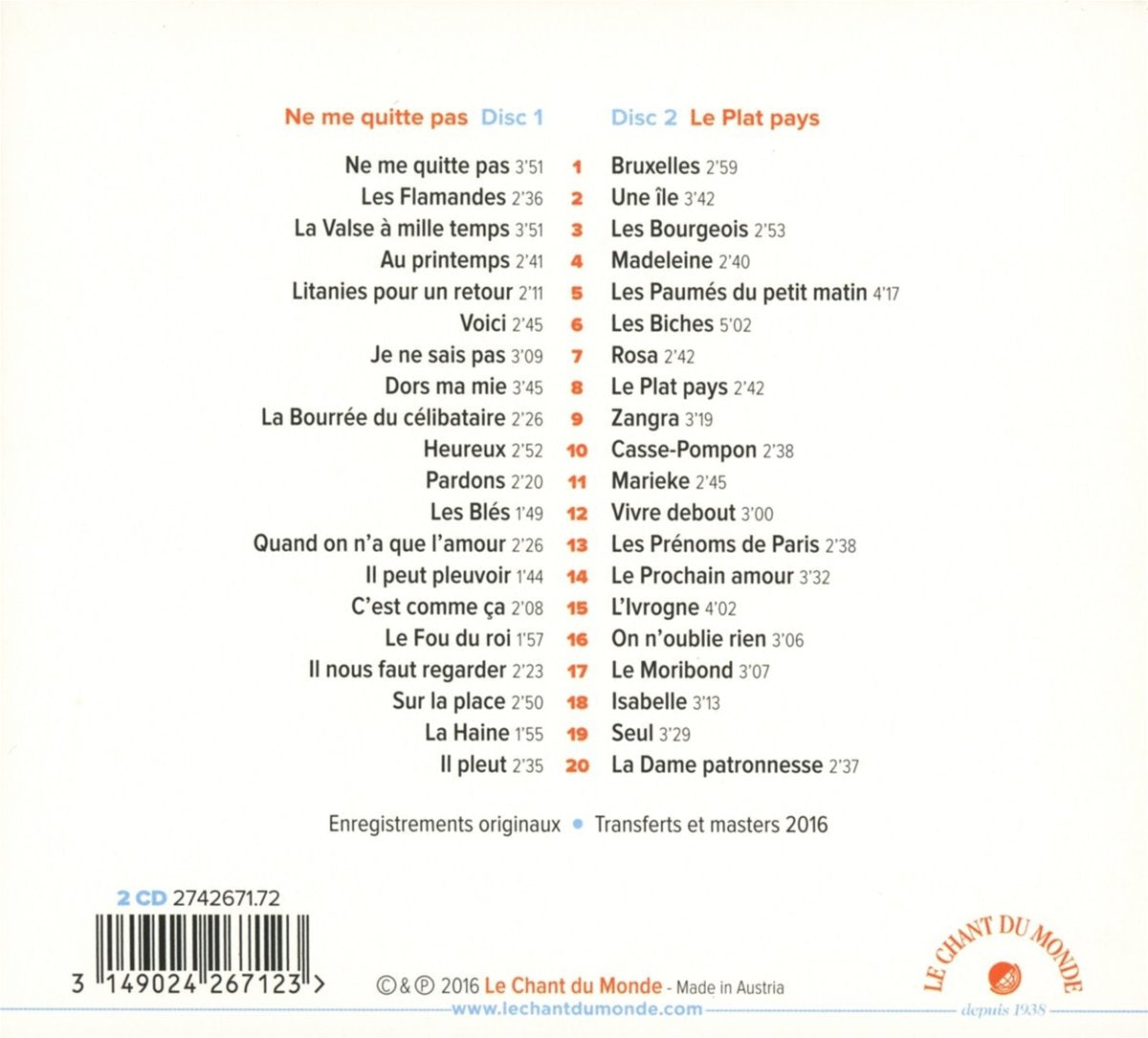 Ne Me Quitte Pas - Le Plat Pays