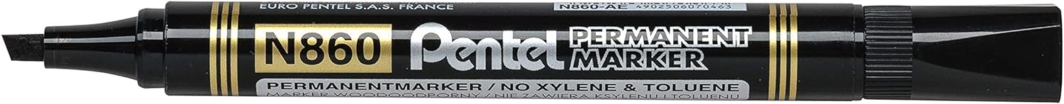 Pentel N860 Chisel Permanent Marker - Black (Pack of 12),20 g (Pack of 12