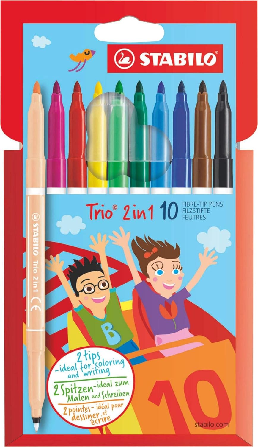 Felt Tip Pen - STABILO Trio 2 in 1 - Pack of 10 - Assorted colours