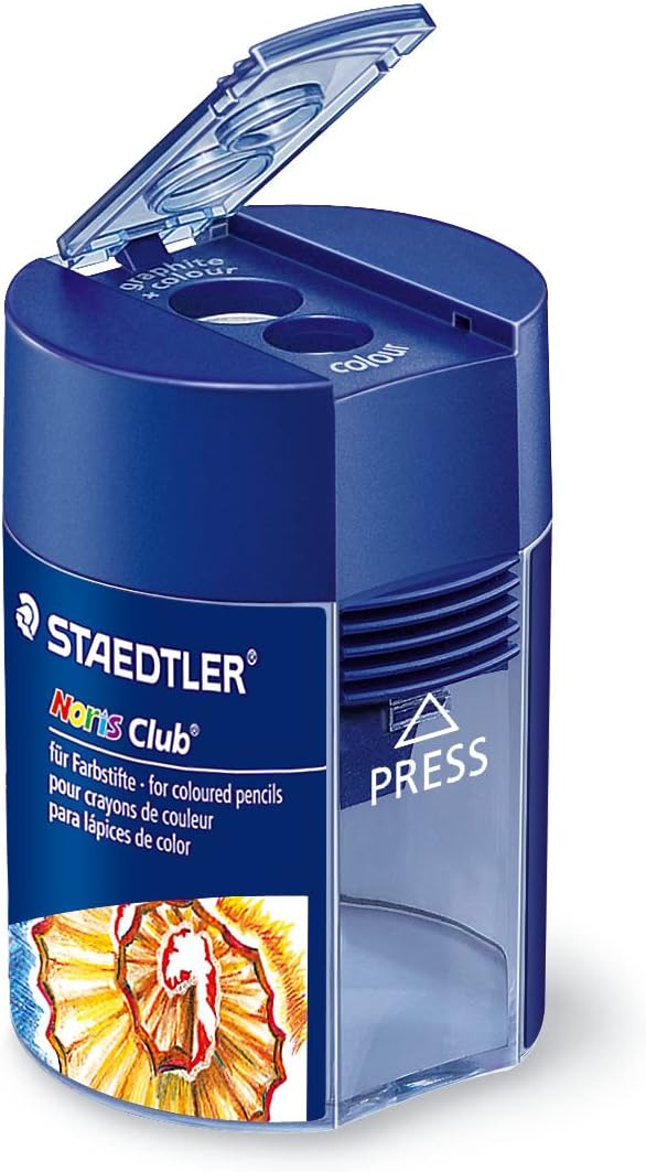 STAEDTLER 512 00 Noris Club Double-Hole Tub Sharpener for Graphite & Colour Pencils up to 10.2mm Diameter (1 x Sharpener