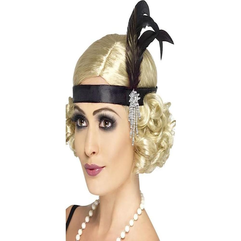 Smiffys Black Satin Charleston Headband, Black