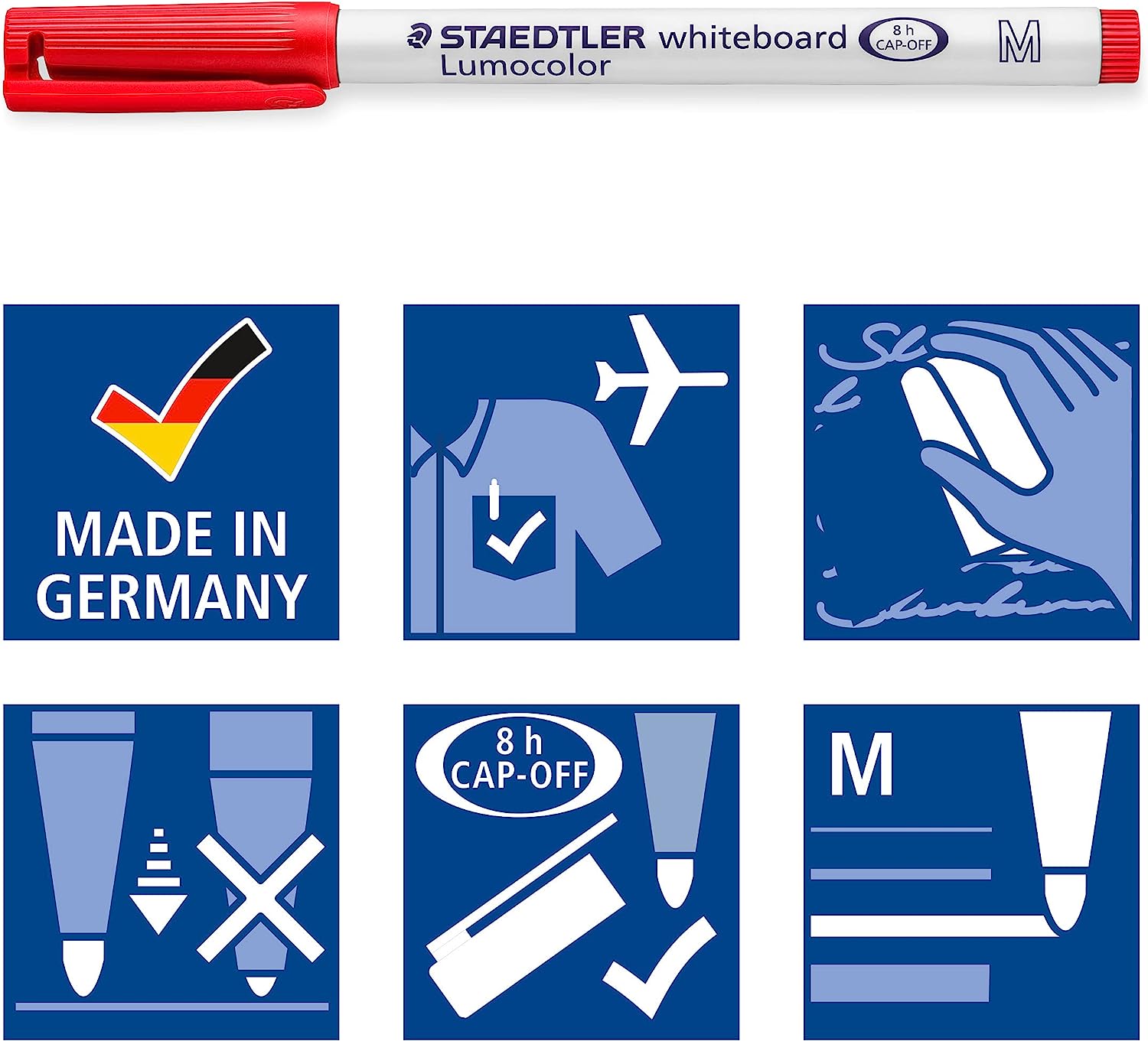 STAEDTLER Whiteboard pen Lumocolor, Rundspitze ca. 1 mm Linienbreite, trocken und rückstandsfrei abwischbar von Whiteboards, hohe Qualität Made in Germany, Set mit 4 brillanten Farben, 301 WP4