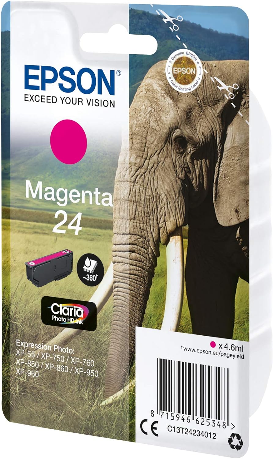 Epson 24 Serie Elefante, Cartuccia Originale Getto d'Inchiostro Claria Photo HD, Formato
