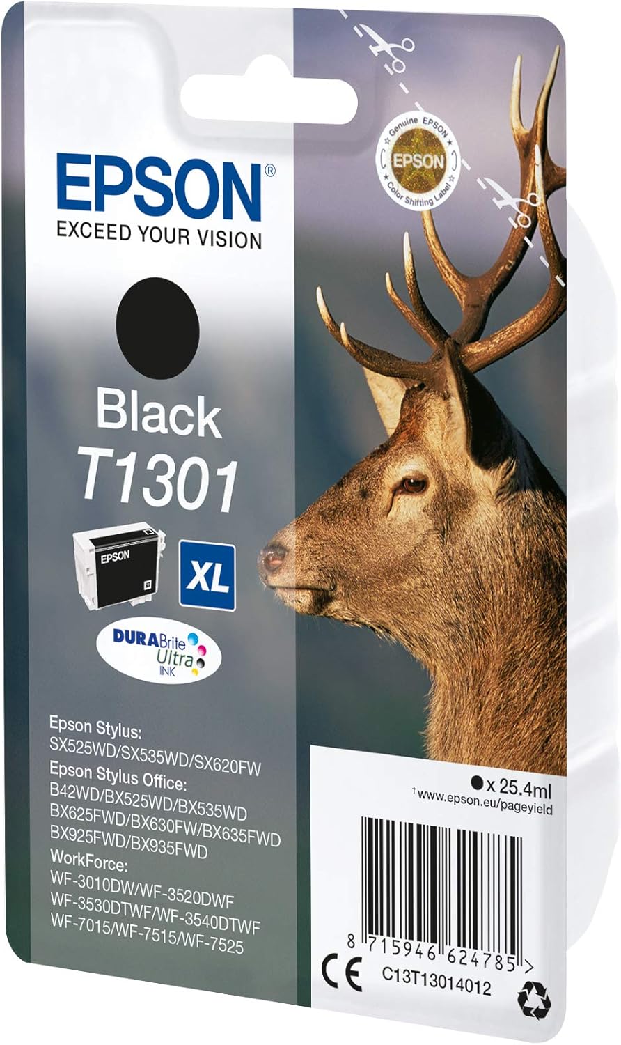 Epson T130 Serie Cervo, Cartuccia Originale Getto d'Inchiostro DURABrite Ultra, Formato XL, Nero