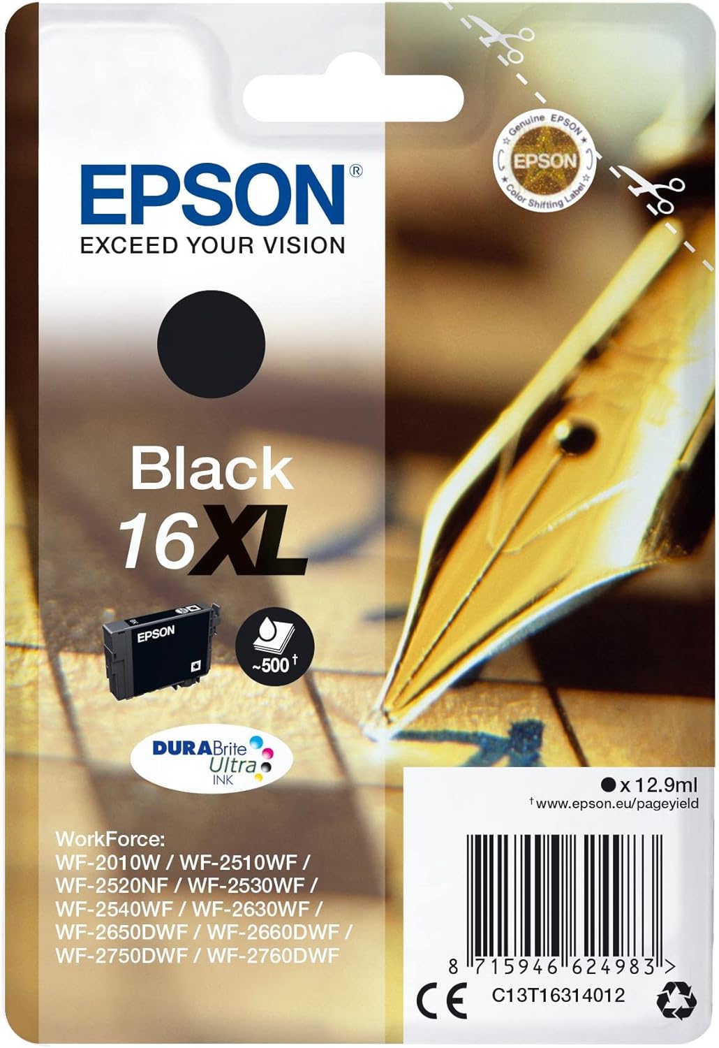 Epson 235M182 Original 16XL Tinte Füller (WF-2630WF, WF-2650DWF, WF-2660DWF, WF-2750DWF, WF-2760DWF), schwarz