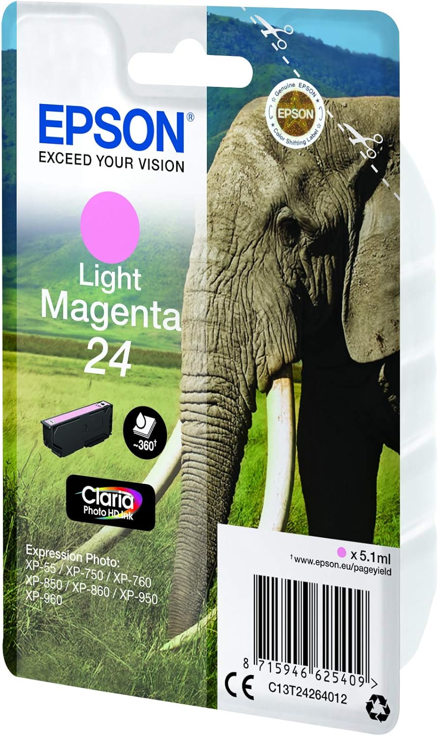 Epson 24 Serie Elefante Cartuccia Getto d'Inchiostro, Magenta Chiaro