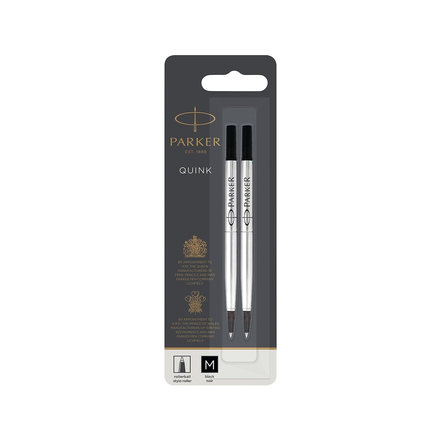 Parker Rollerball Pen Refills | Medium Point | Black QUINK Ink | 2 Count
