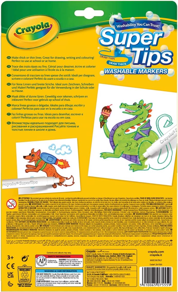 CRAYOLA SuperTips Washable Markers - Assorted Colours (Pack of 50) | Premium Felt Tip Pens That Can Easily Wash Off Skin & Clothing | Ideal for Kids Aged 3+