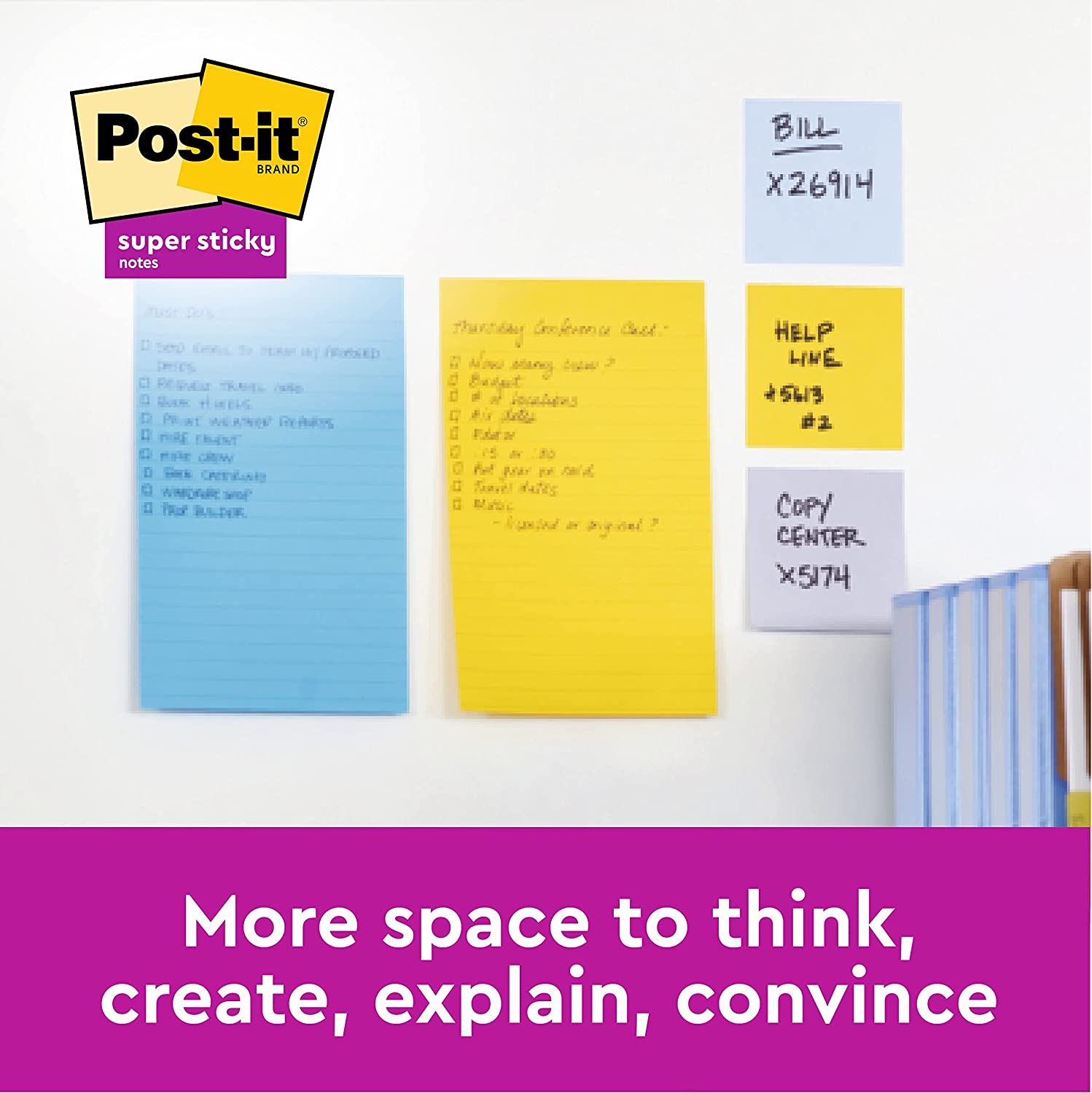 Post-it Super Sticky Notes, Cosmic Colour Collection, lined, 101 mm x 152 mm, 90 Sheets/Pad, 3 Pads/Pack