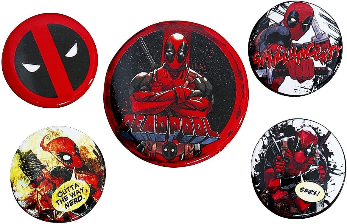 Deadpool Set of 5 Pin Badges Pack Cartoon Film Animation Official Marvel