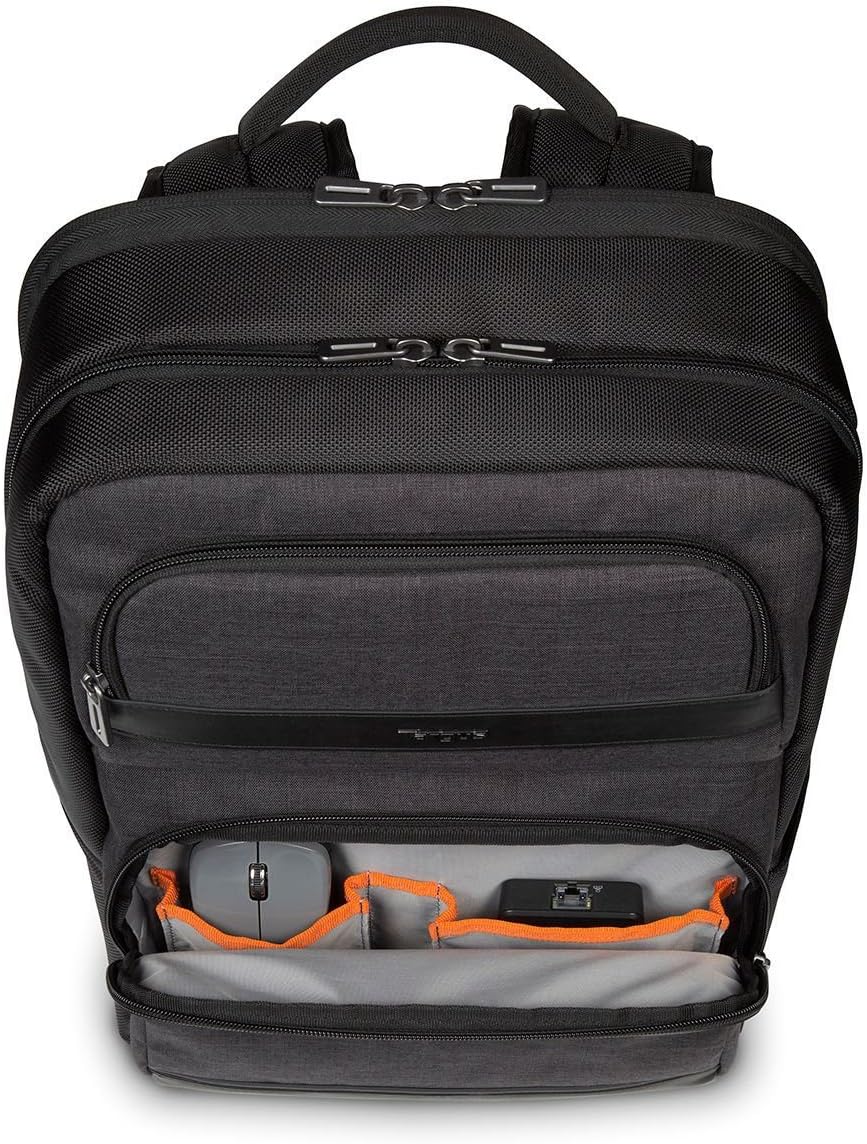 Targus CitySmart Advanced Travel Business Commuter Laptop Backpack with Multiple Pockets, Back Panel Support, Trolley Strap, Protective Sleeve fits 12.5-15.6-Inch Laptop, Black/Grey (TSB912EU