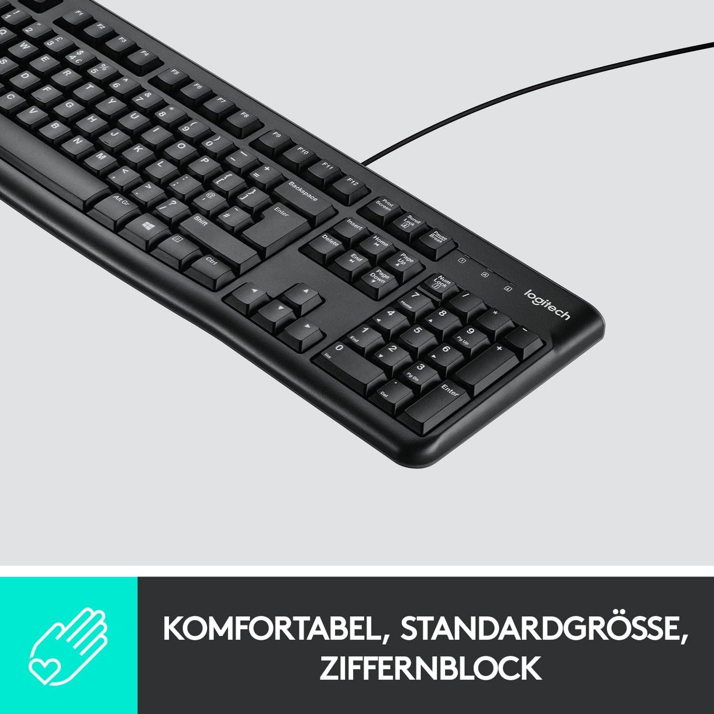 Logitech K120 Wired Keyboard for Windows, QWERTZ German Layout - Black